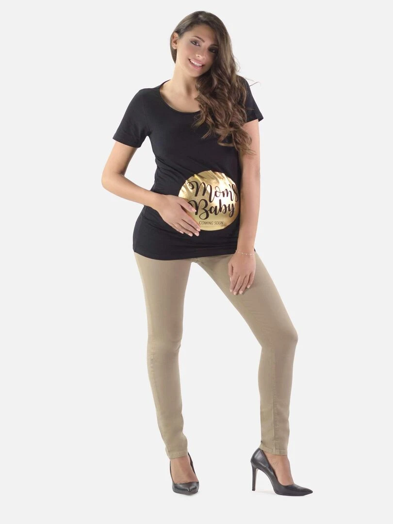 Pantalon de grossesse en coton Coupe slim Beige Beige