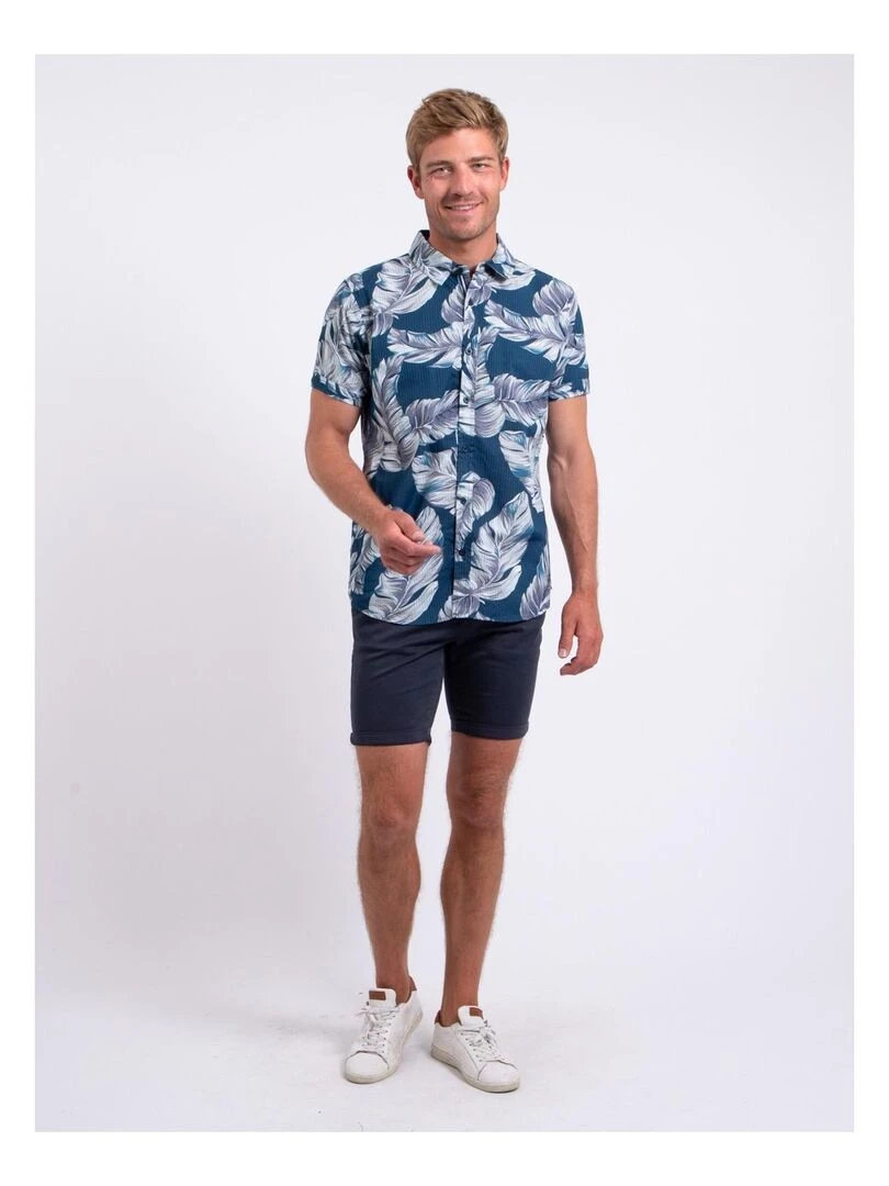 Chemise manches courtes pur coton motifs DETAT   Bleu