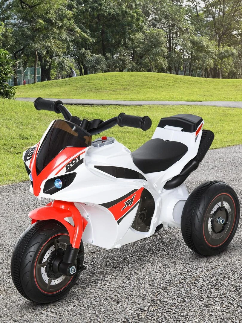 Porteur enfants moto de course effets musicaux et lumineux coffre rangement rouge blanc   Rouge