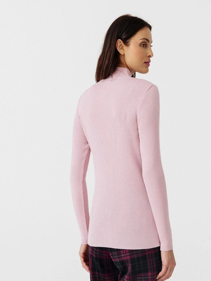Pull col montant  50% laine mérinos  uni et rayé   Damart   Rose