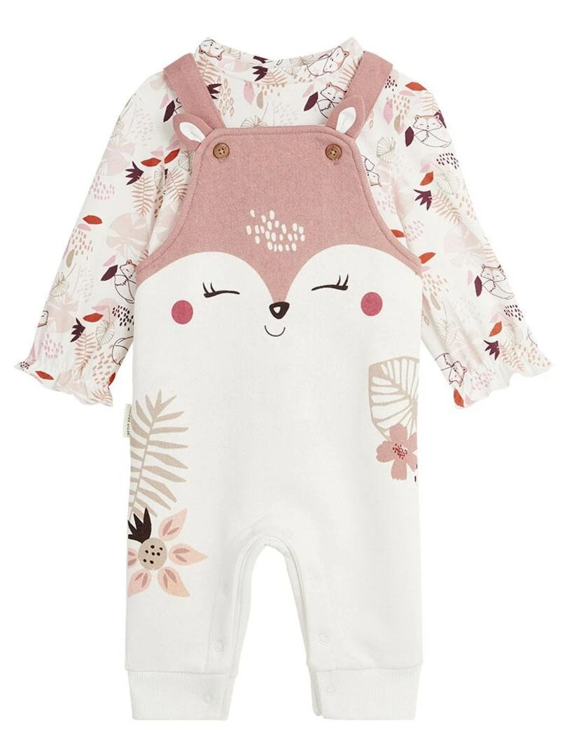 Ensemble salopette bébé en molleton et t shirt Machu Picchu Rose
