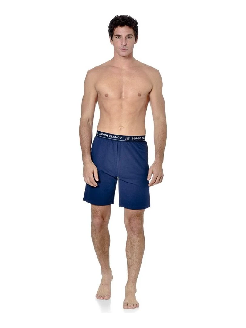 Ensemble pyjama court homme avec t shirt col V Dom Serge Blanco   Blanc Bleu
