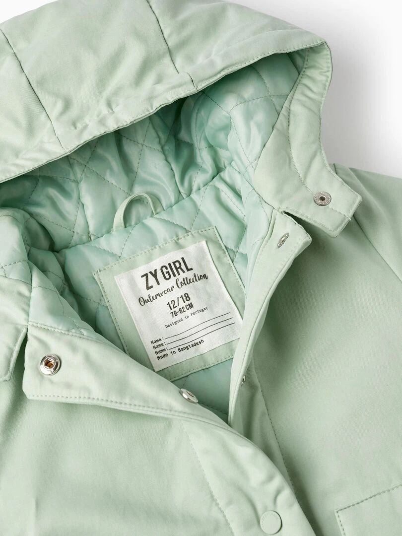 Parka en sergé avec capuche pour bébé fille  THE WAVE TRIBE   Vert clair