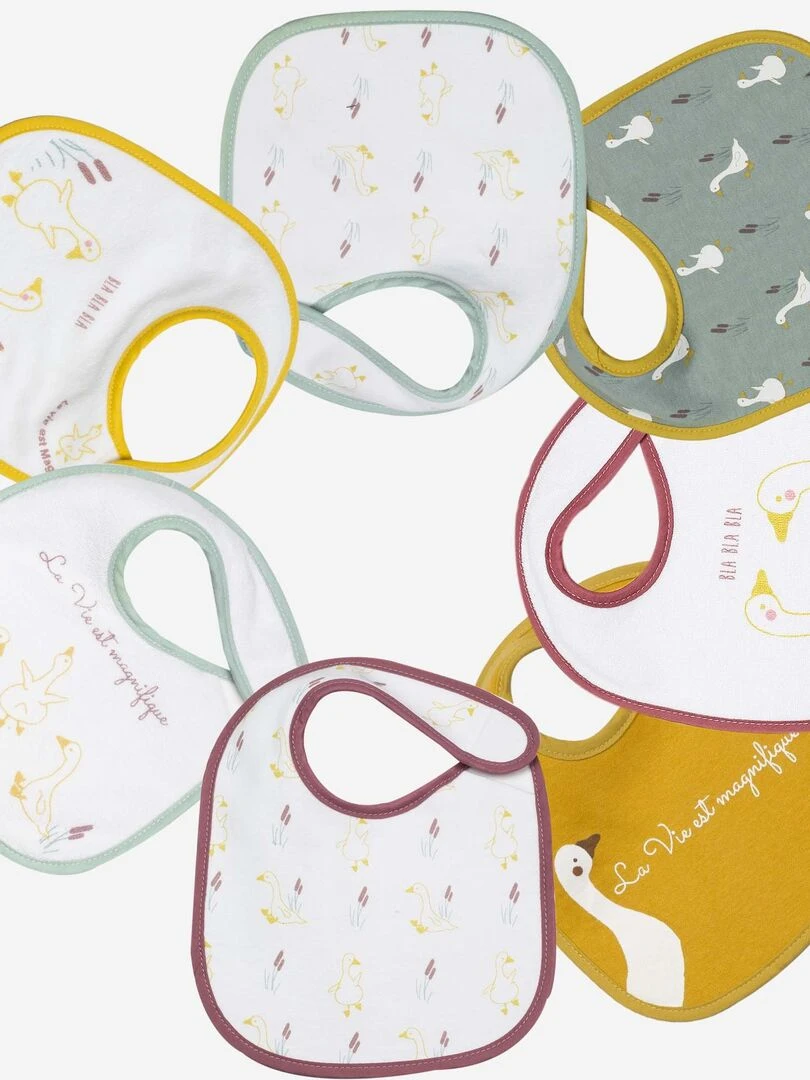 Lot de 7 bavoirs bébé Kinousses Blanc