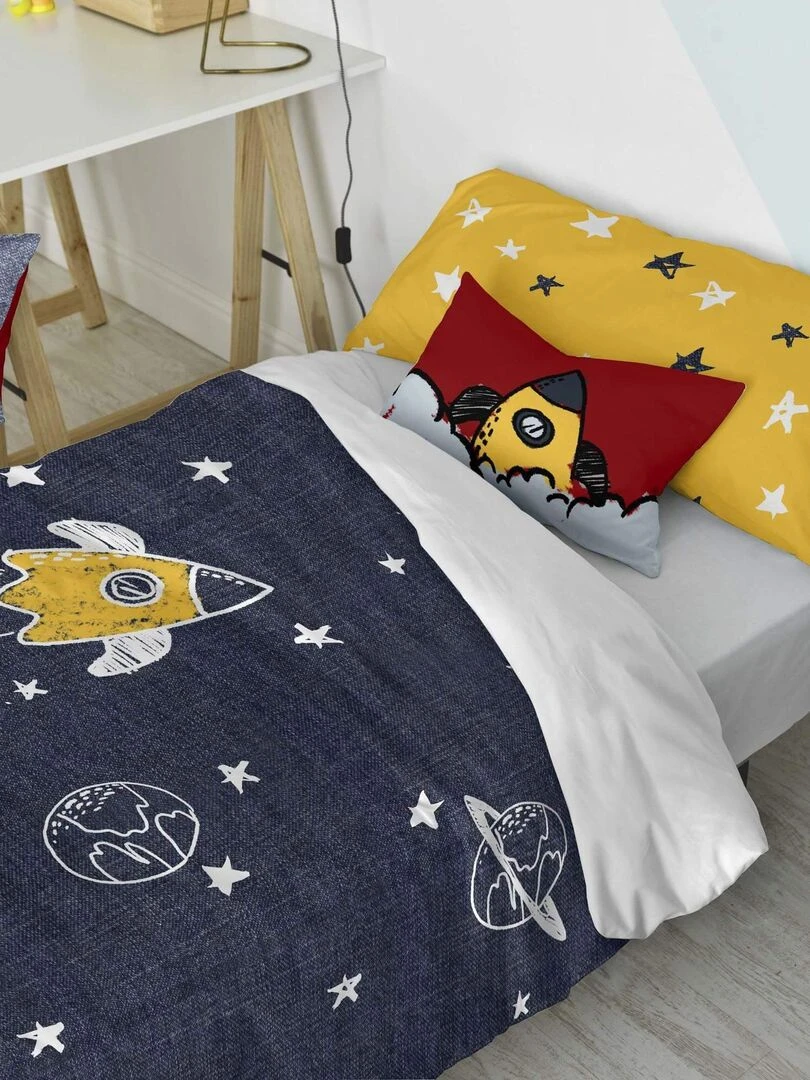 Parure housse de couette 2 pièces Starspace "Happyfriday"   Bleu