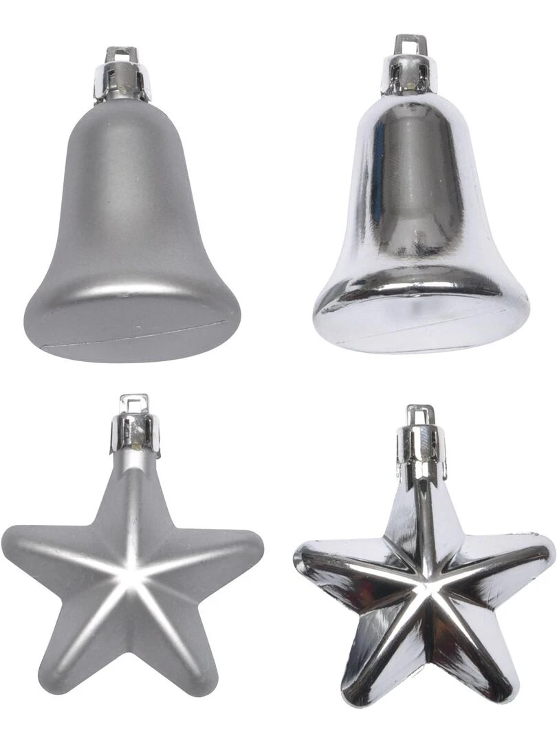 Set de 4 decorations de noel cloches et etoiles Argent