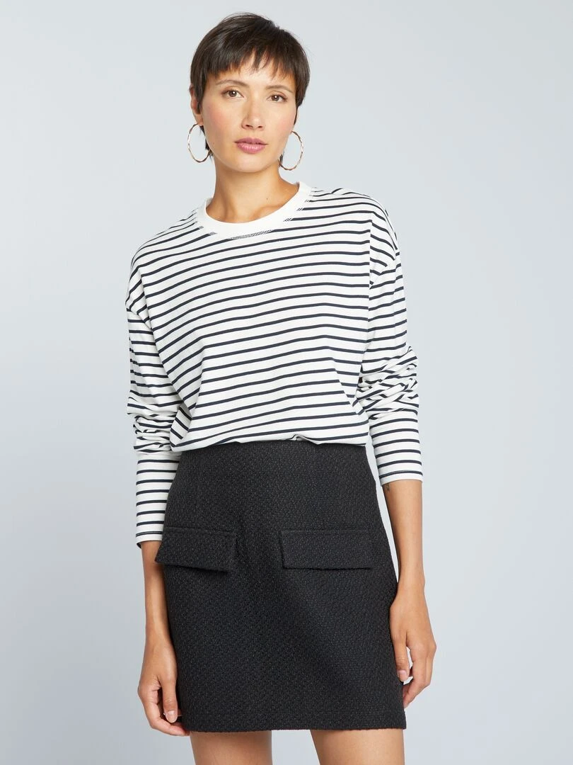 T shirt marinière en jersey Blanc/noir