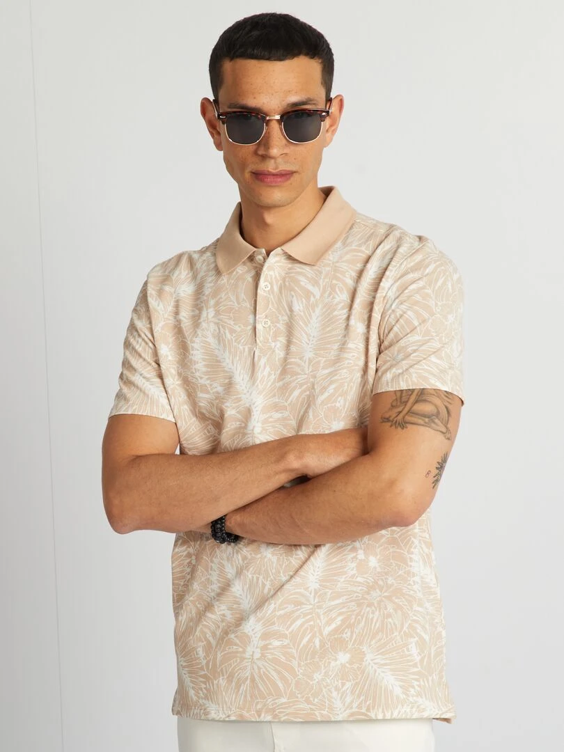 Polo imprimé en piqué de coton   Beige