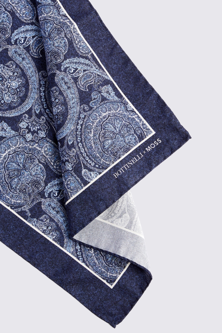 Bottinelli Navy Silk Paisley Pocket Square Buy Online at Moss