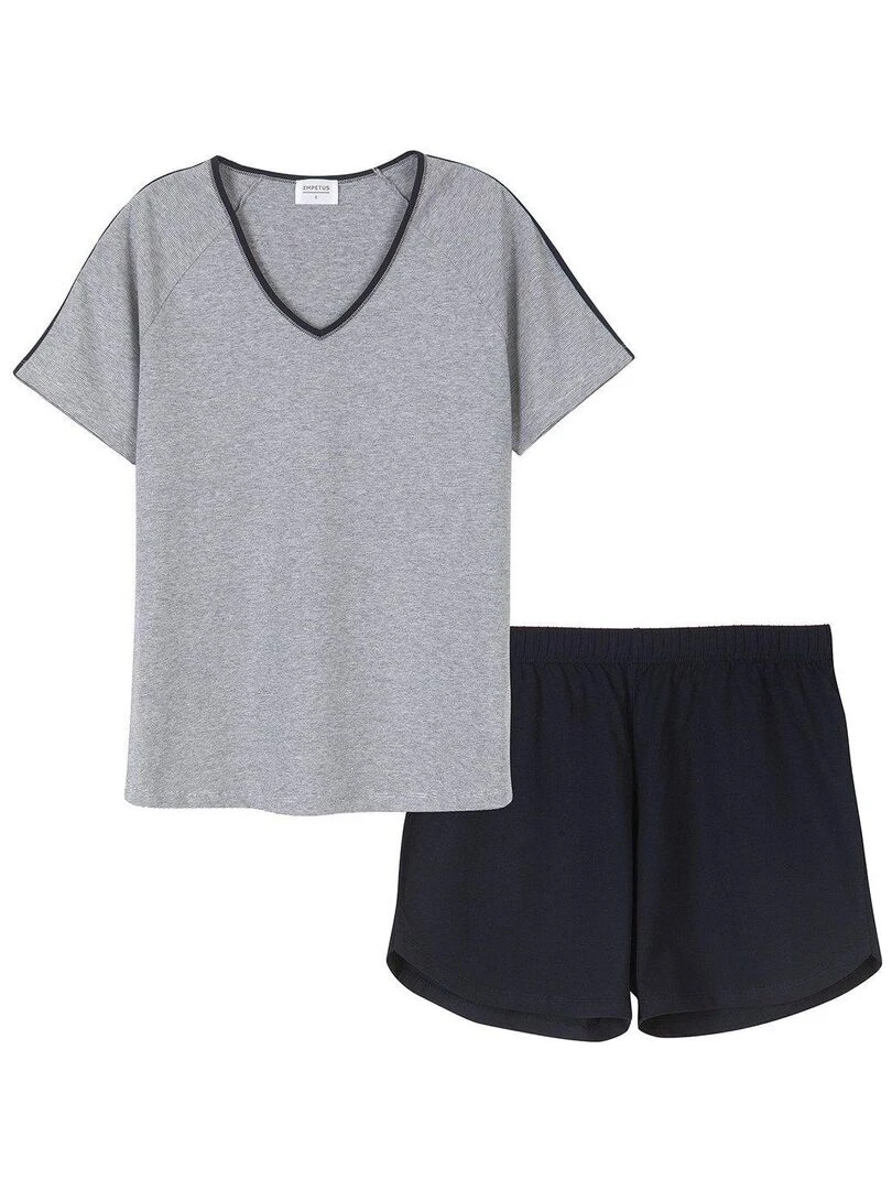 Ensemble pyjama court rayé en coton bio Organic   Bleu