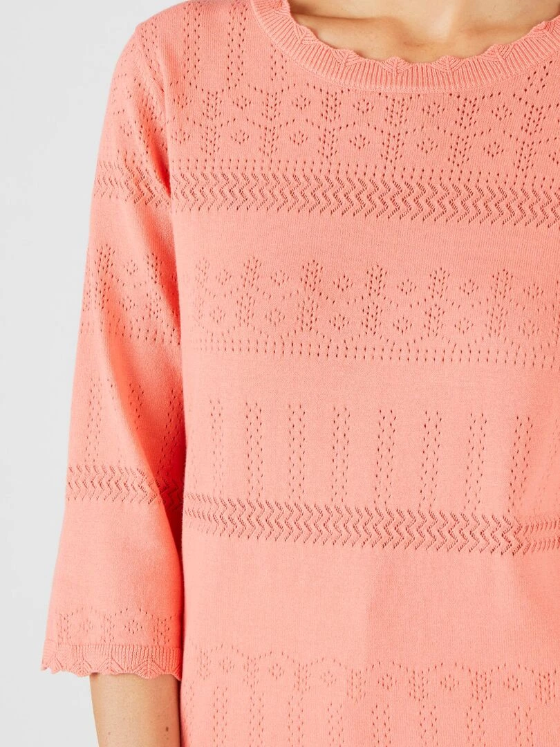 Pull ajouré en coton majoritaire   Damart   Rose