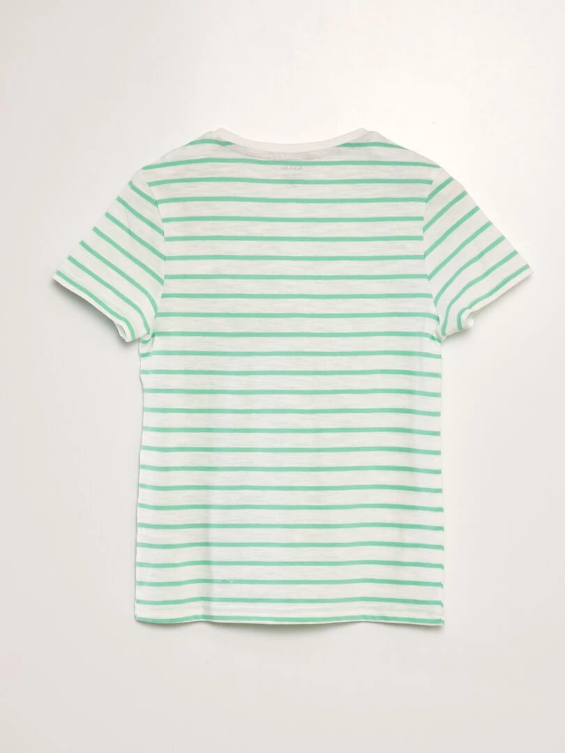 T shirt à col tunisien avec rayures Vert/blanc