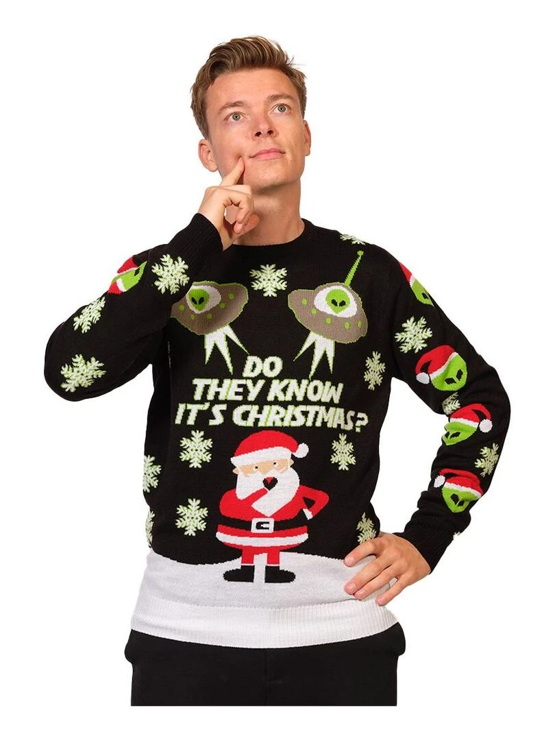 Pull de Noël "Extraterrestre" Bleu Vert