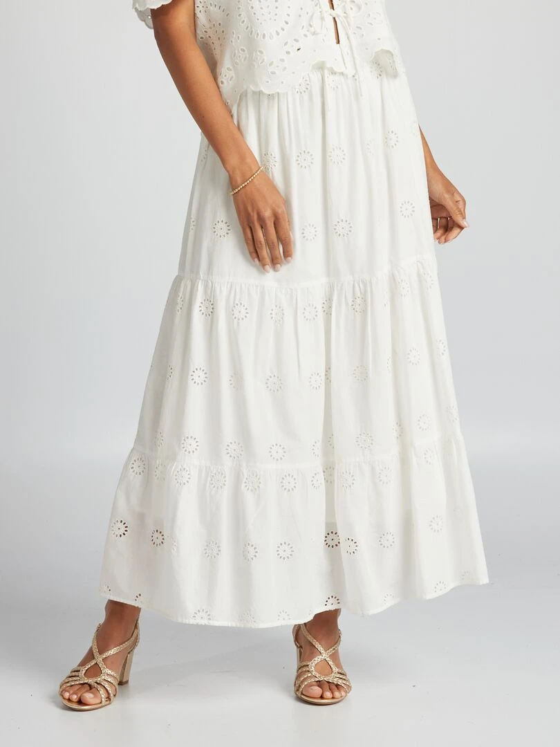Jupe longue en broderie anglaise   Blanc