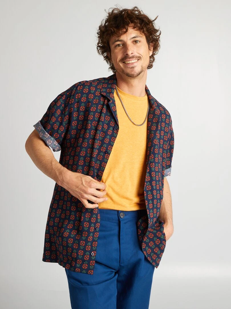 Chemise imprimée à manches courtes Bleu marine