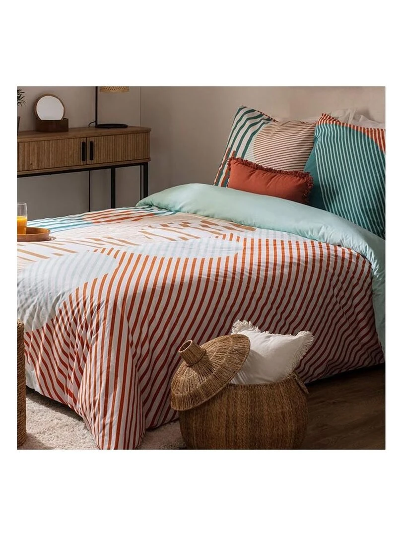 Housse de couette 240x220 Logan + 2 taies 100% coton 57 fils   Bleu