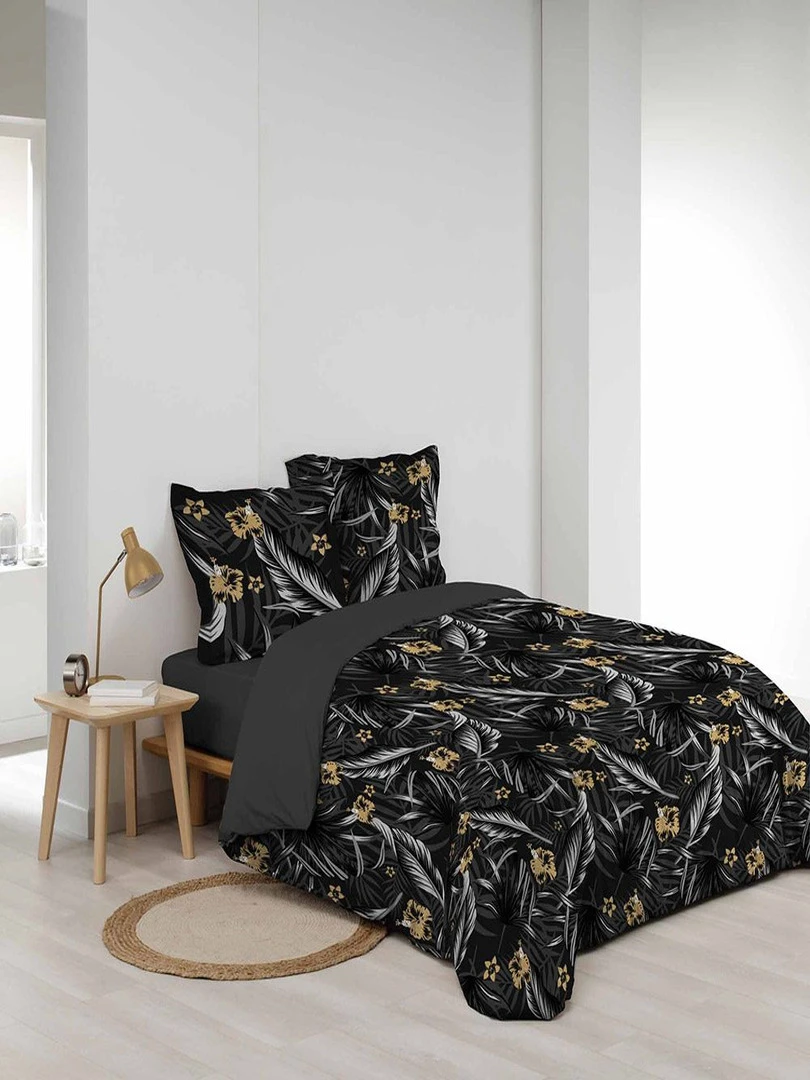 Housse de couette 260x240 + 2 taies Parador coton 57 fils   Noir