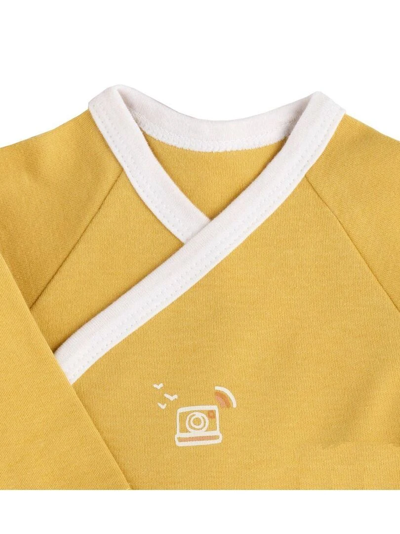 Bodies bébé en coton à manches longues lot de 3   SAUTHON   Blanc Jaune