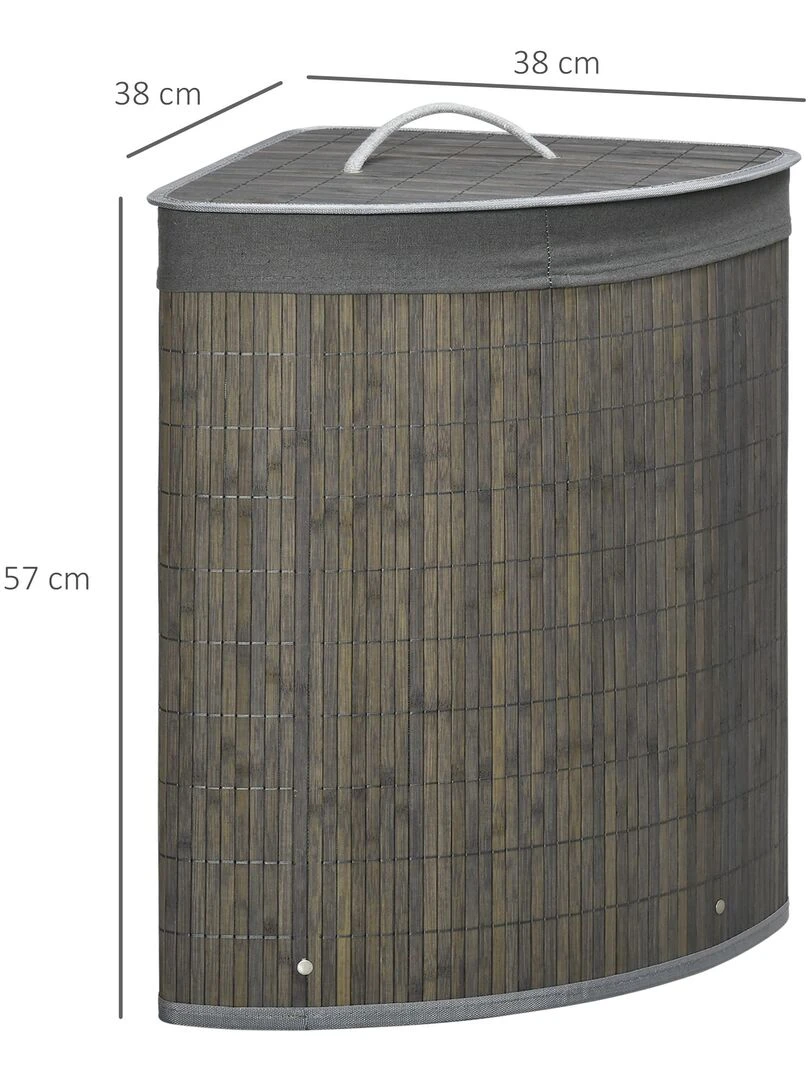 Panier à linge d'angle 55 L bambou housse tissu   Gris