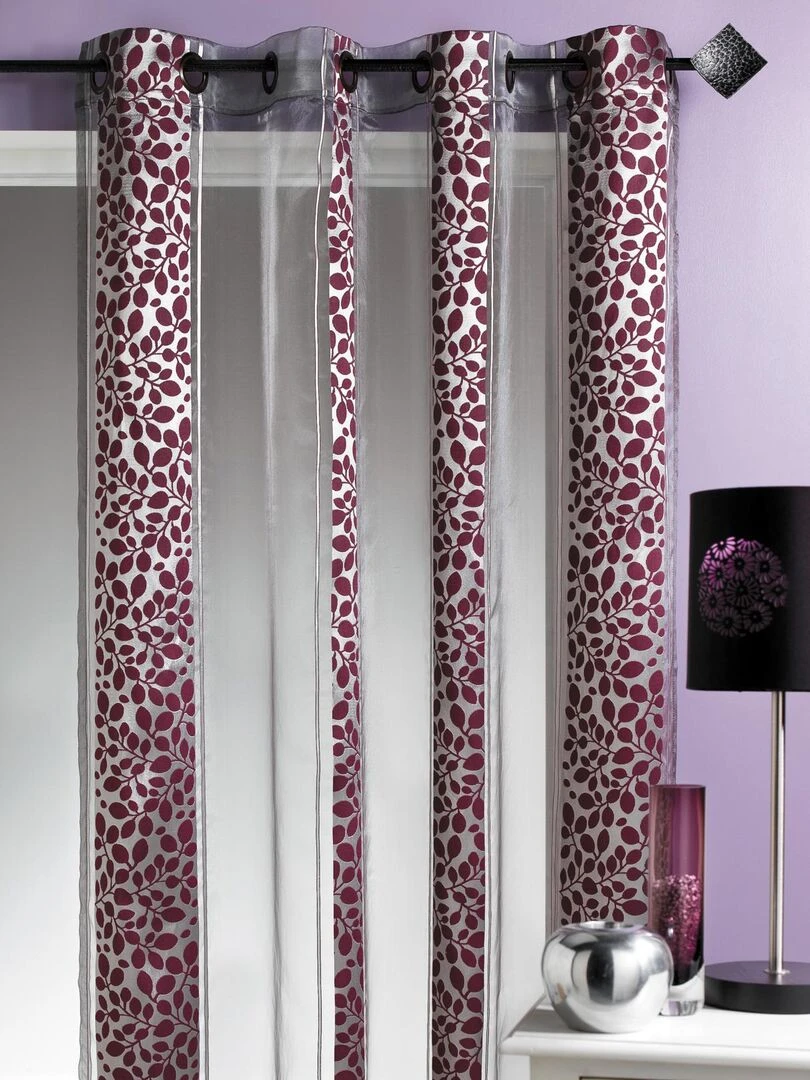 Voilage Organza jacquard motif feuillage Violet prune