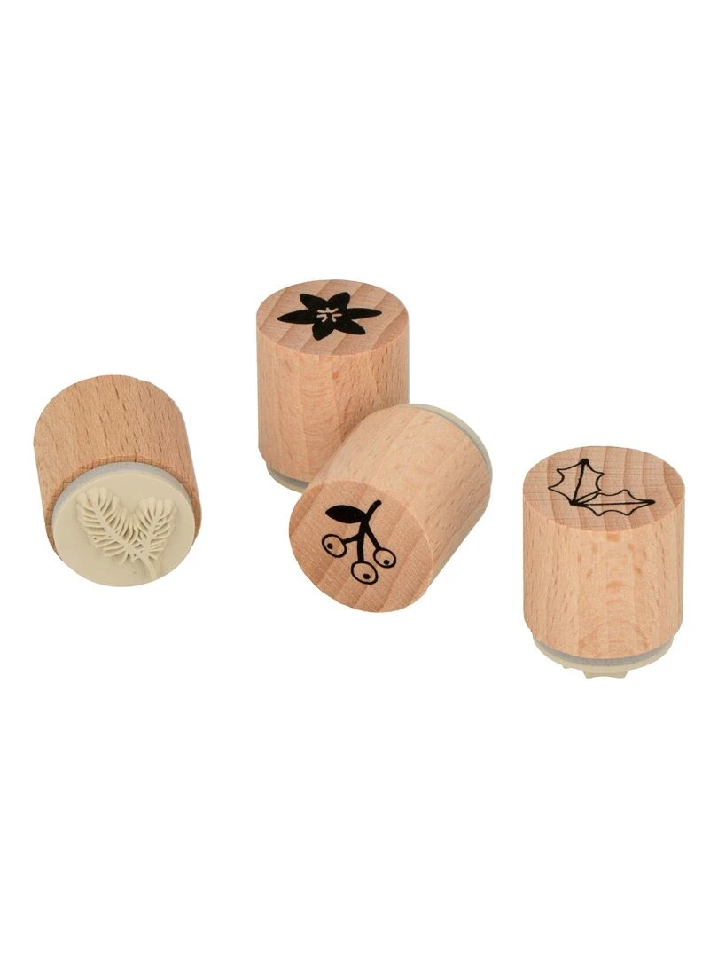 4 Tampons en bois Feuilles Noël N/A