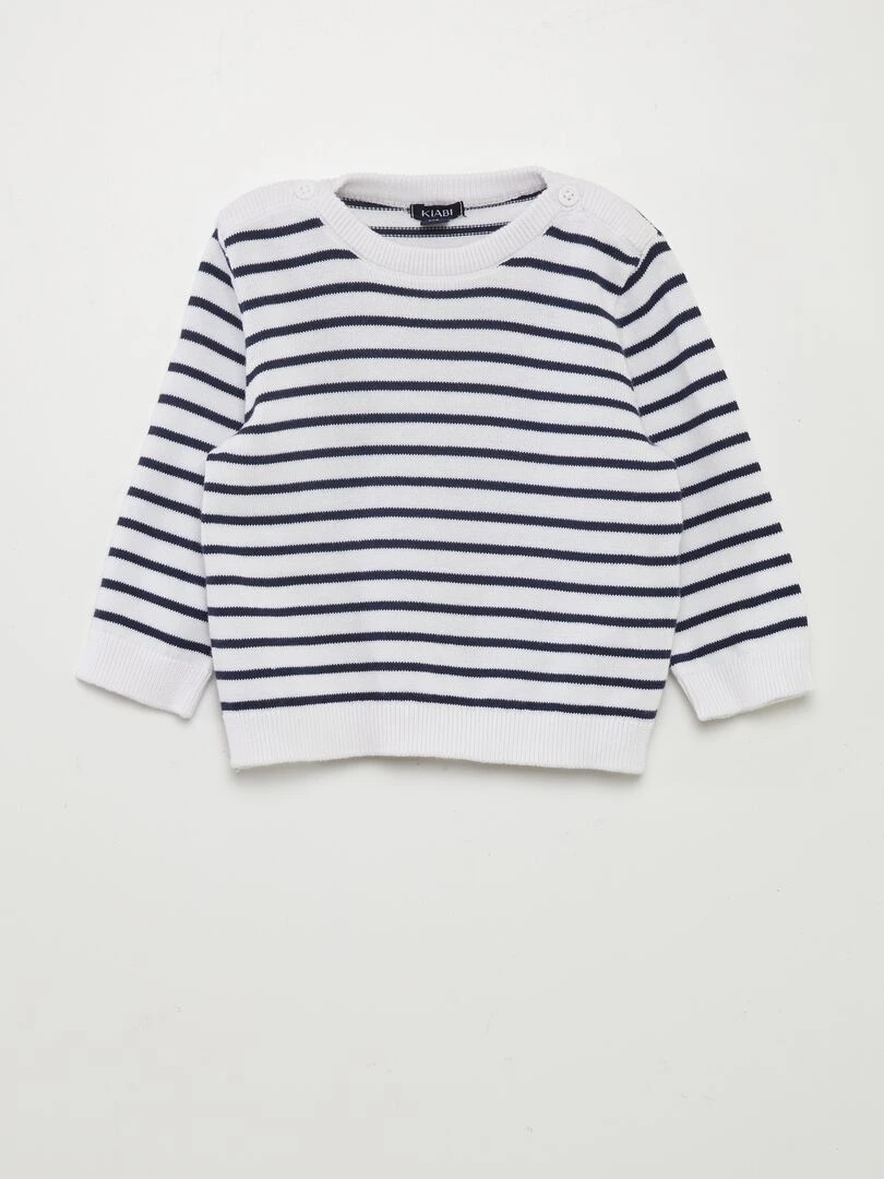 Pull rayé en maille fine Blanc