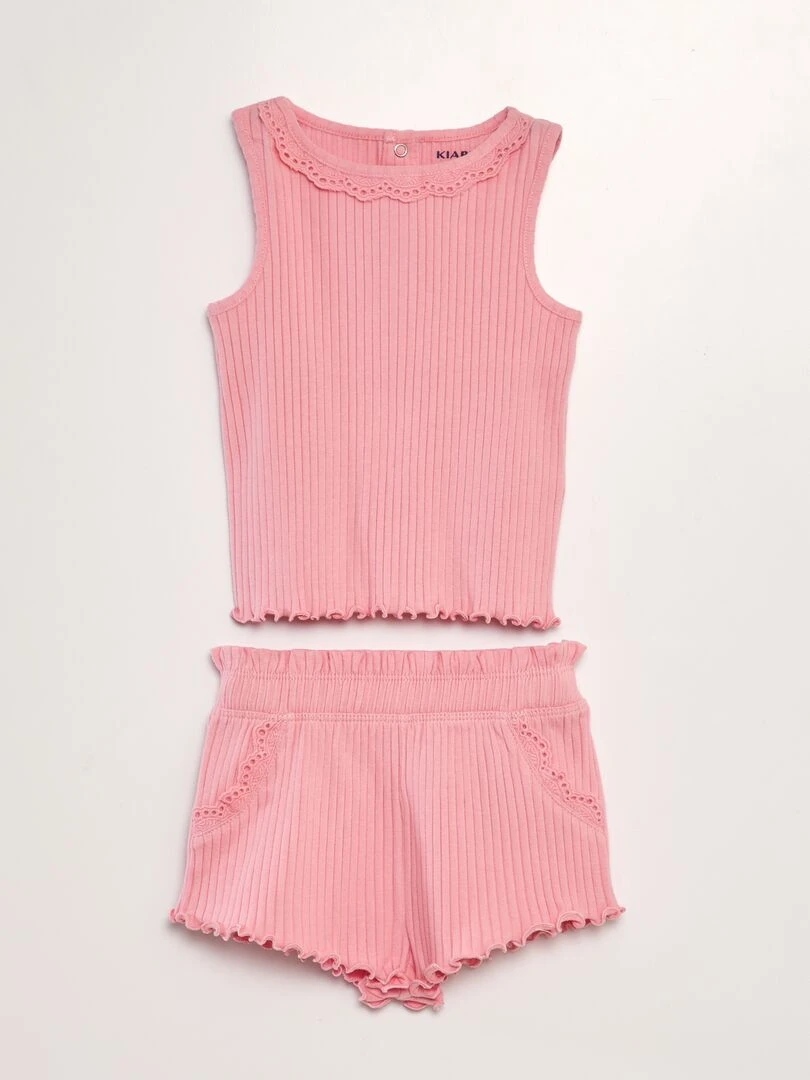 Ensemble débardeur + short côtelé 2 pièces Rose