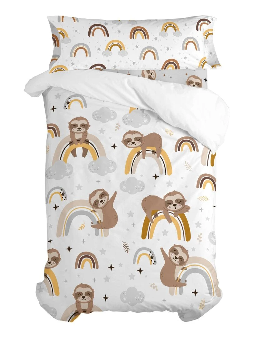 Parure housse de couette 2 pièces Sleepy sloth "Happyfriday"   Blanc