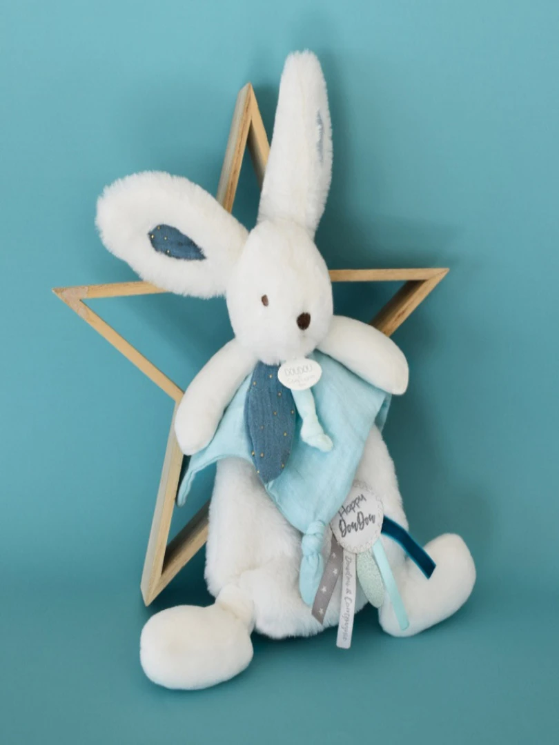 Doudou Plat Avec Coffret Lapin Bleu vert Happy Pop   N/A