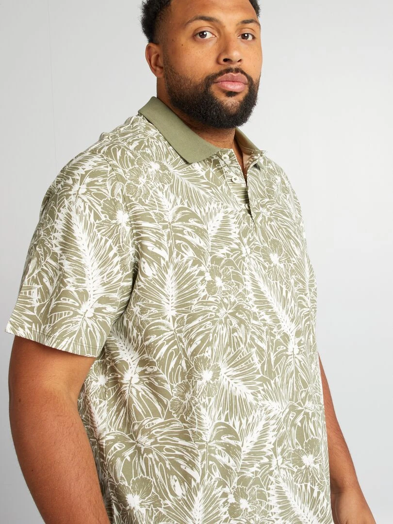 Polo imprimé fleuri   Kaki