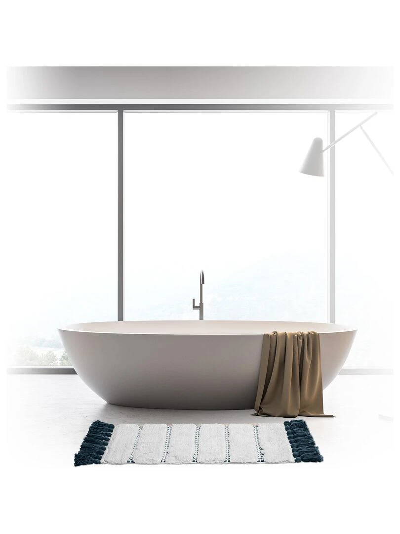 Tapis de bain à pompons   Bleu pétrole