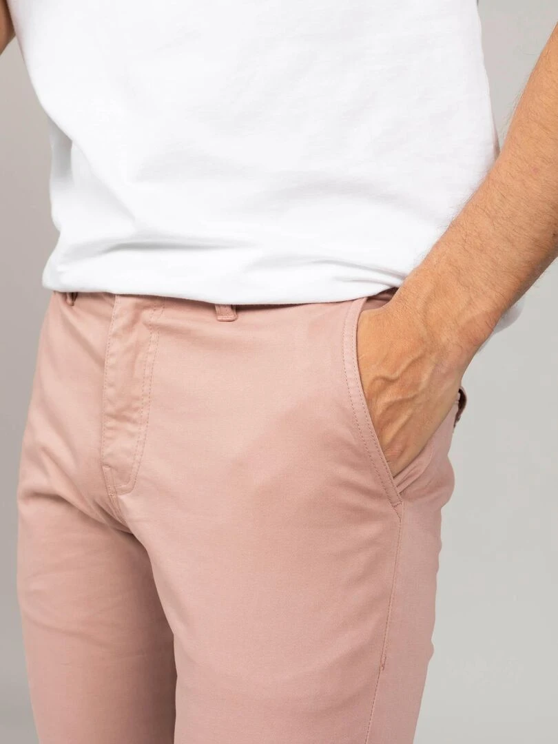 Pantalon chino slim uni 'Deeluxe' Vieux rose