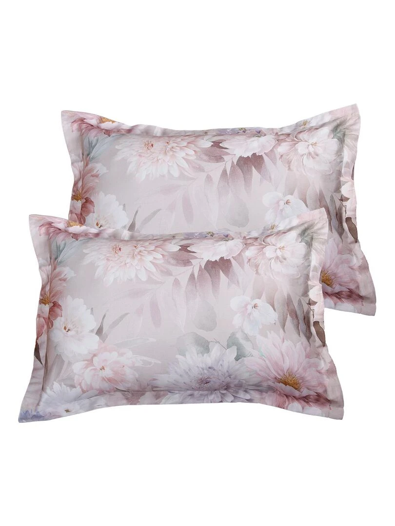 Lot de 2 Taies d'oreiller 50x70 cm satin de coton Gris Rose clair