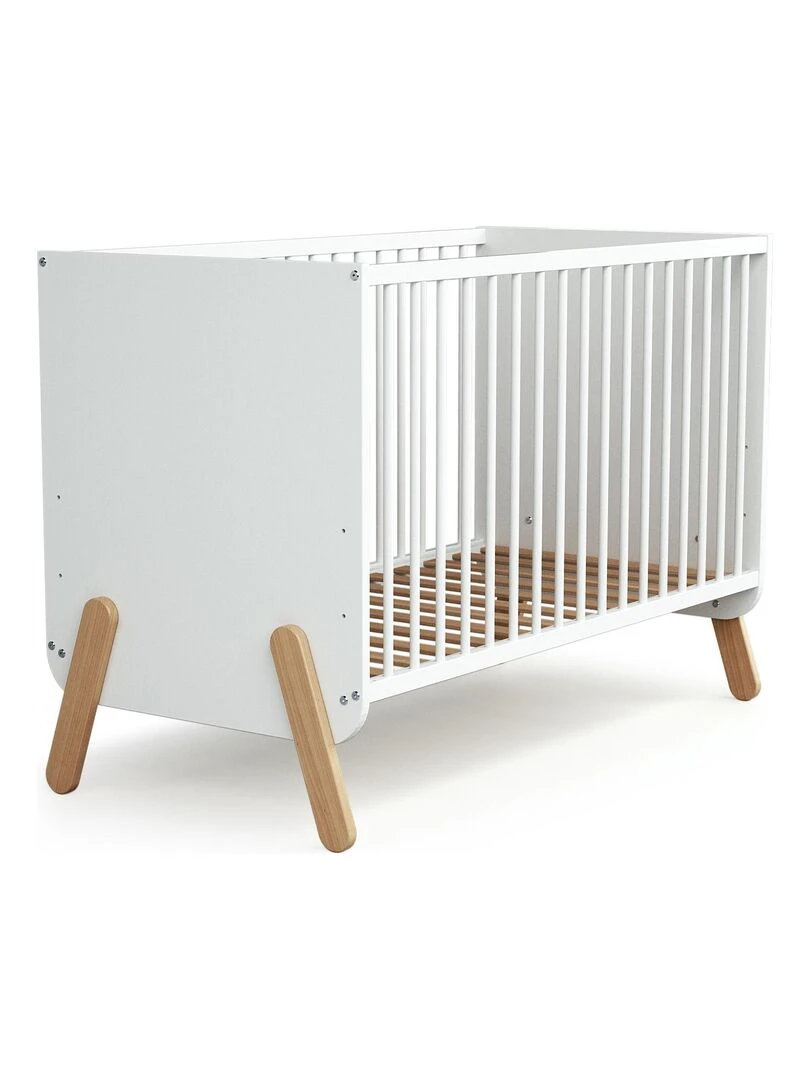 AT4    Lit bébé Pirate en bois Blanc et Hêtre 60 x 120 cm   Marron clair