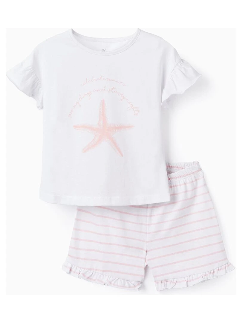Pyjama en Coton pour Fille 'Étoile de Mer' manches courtes Blanc