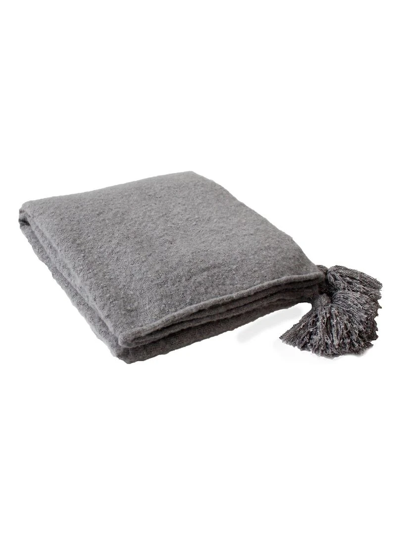 Plaid à pompons aspect mohair Gris clair