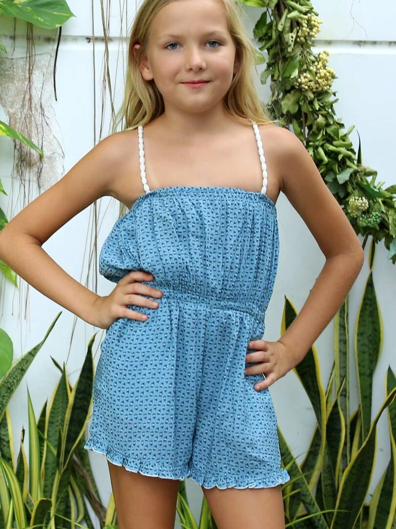 Combishort fleuri Effet soie ATHENA 'LA FAUTE A VOLTAIRE' Bleu Vert