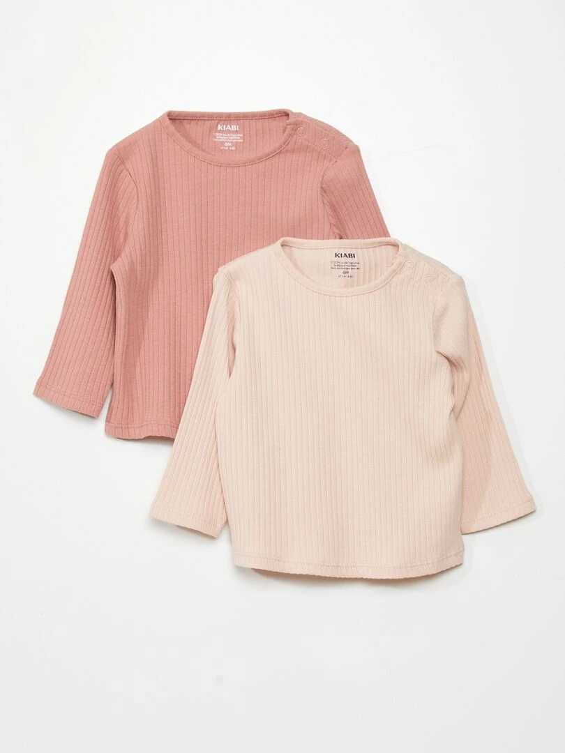 Lot de 2 t shirts en jersey côtelé Vieux rose/rose