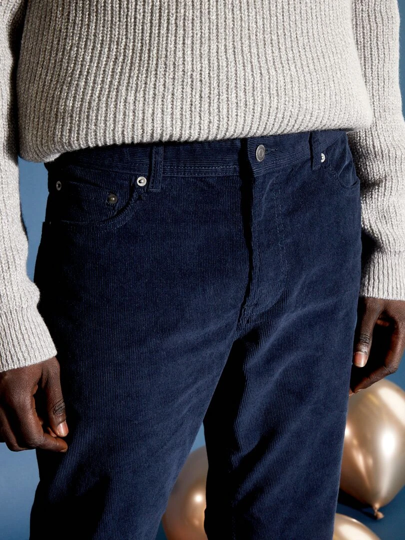 Pantalon slim en velours côtelé   Bleu