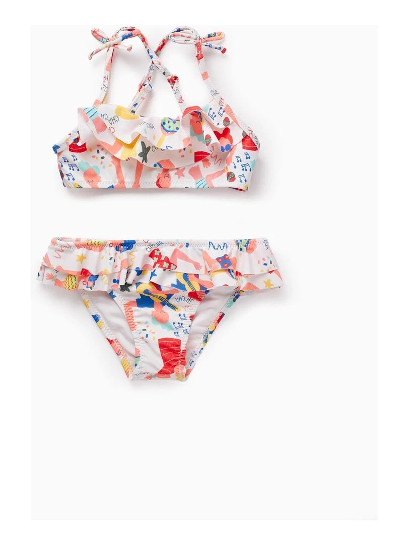 Maillot de bain UPF80 avec Motif pour Fille Blanc
