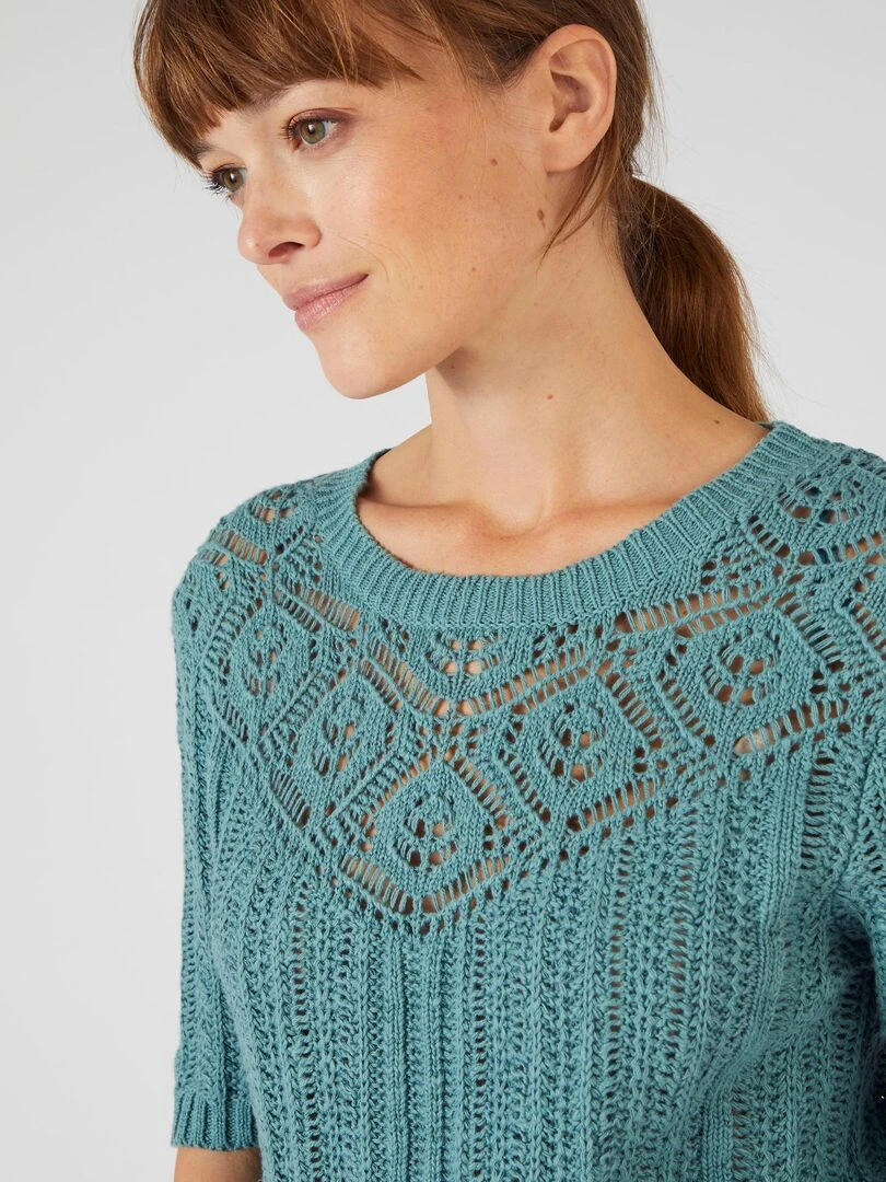 Pull effet crochet Damart Vert anis