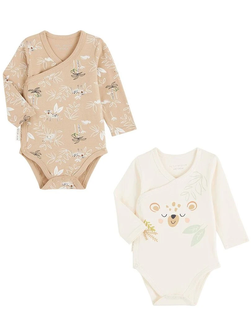 Lot de 2 bodies bébé manches longues Petite Sieste Ecru