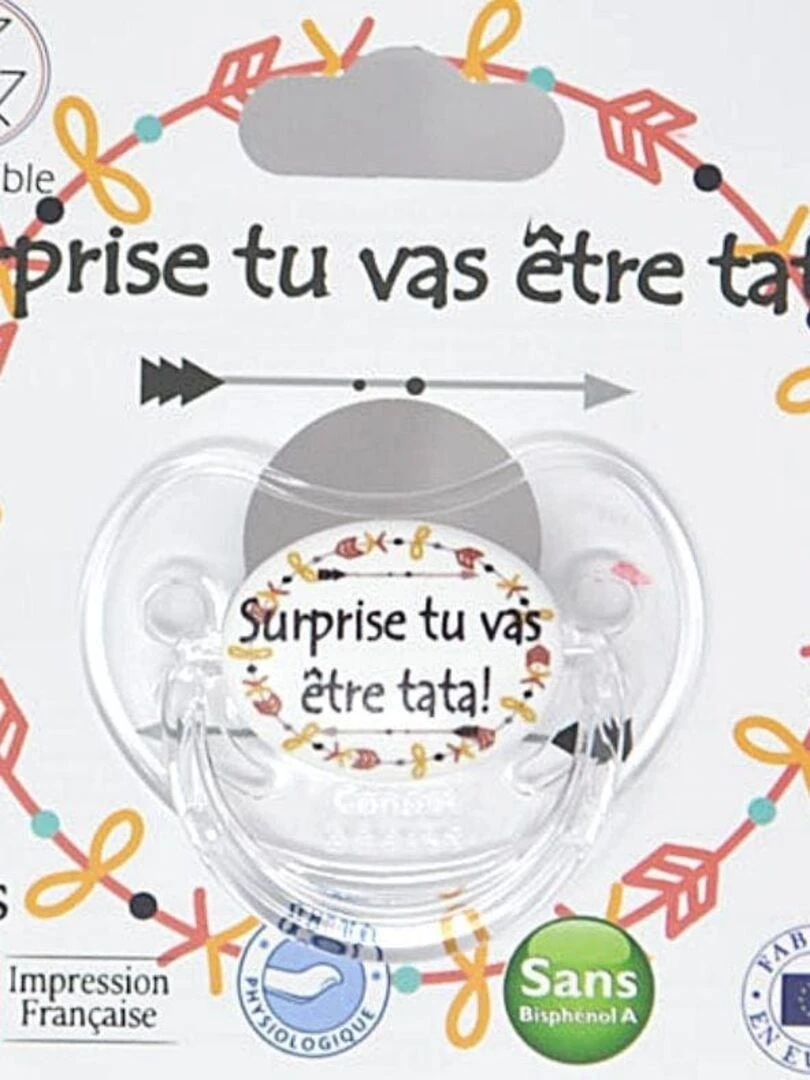 Sucette " Surprise tu vas être tata ! " Blanc