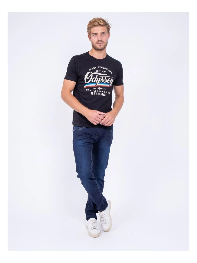 T shirt col rond pur coton JOUFAX   Noir