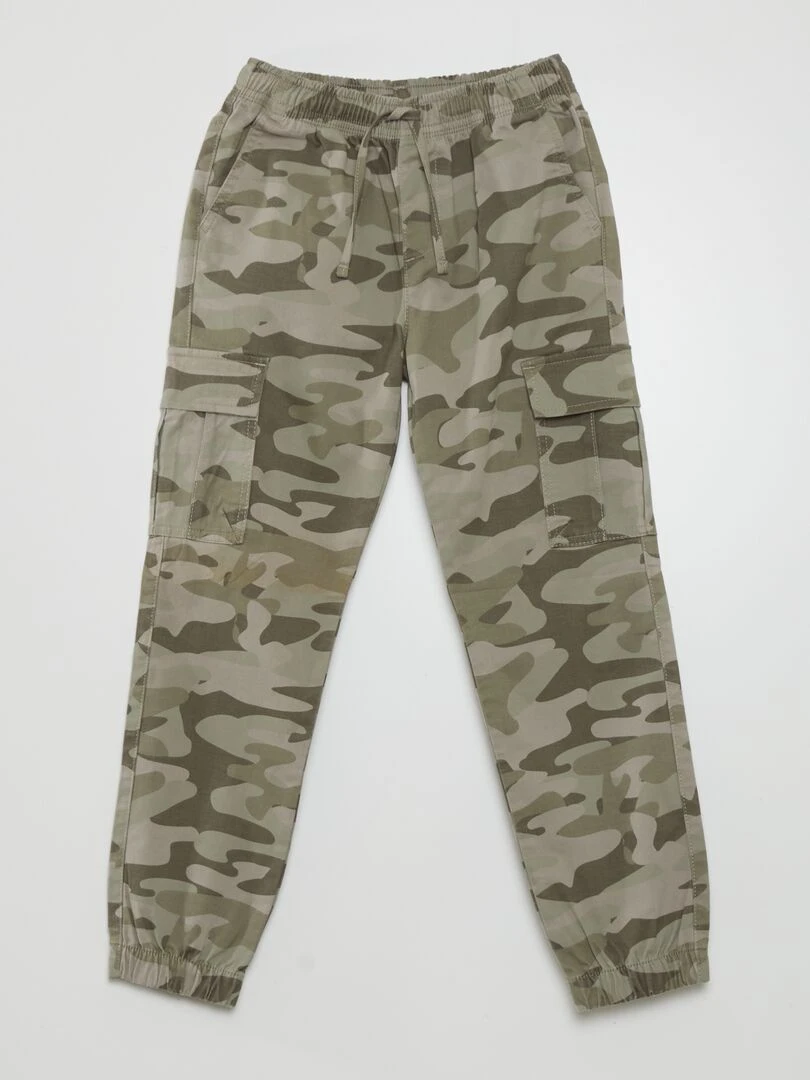 Pantalon avec poches et motif camouflage Kaki