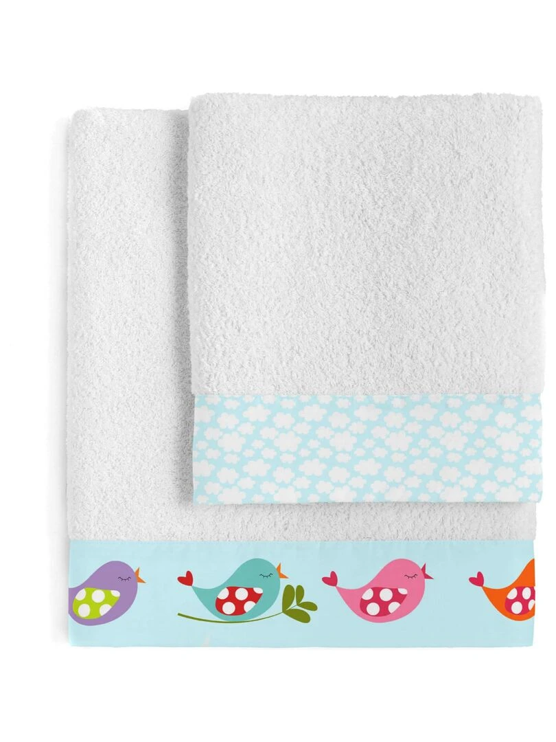 Lot de serviettes Little birds "Happyfriday" Blanc