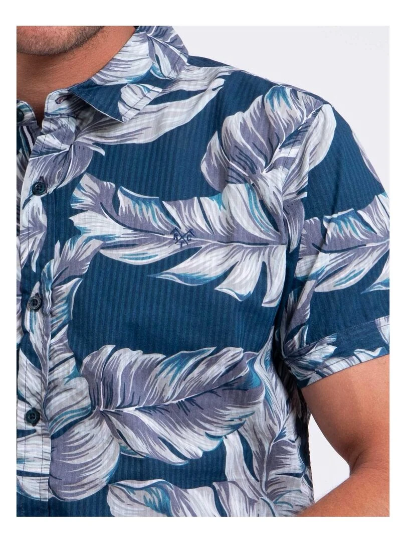 Chemise manches courtes pur coton motifs DETAT   Bleu