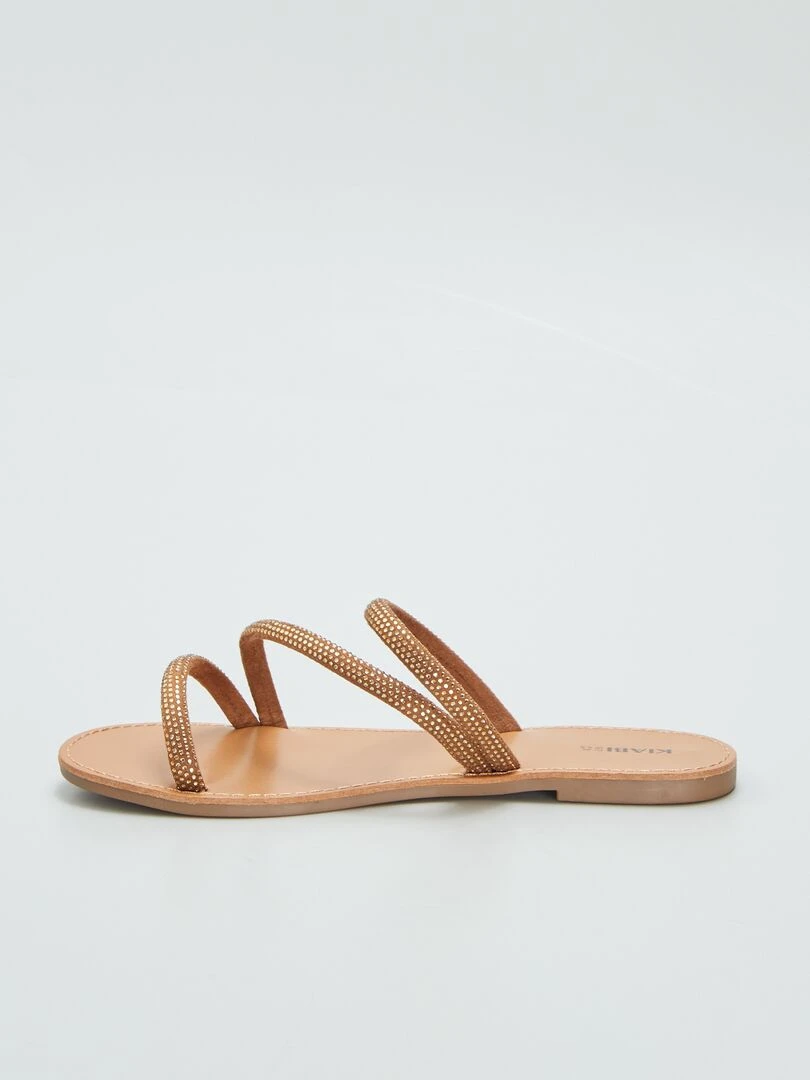 Mules avec brides à strass   Marron