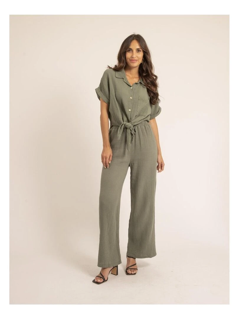 Pantalon fluide gaze de coton EBERTINE   Kaki