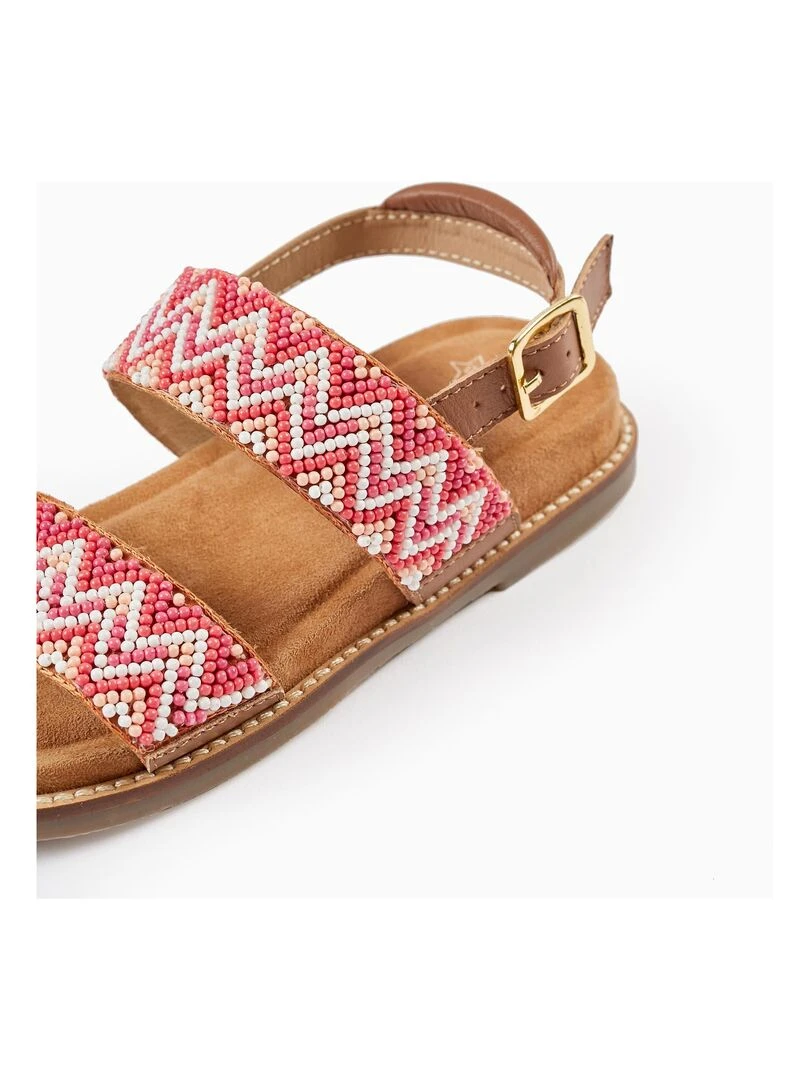 Sandales en cuir avec perles pour fille  SICILIAN DAYS   Vert clair